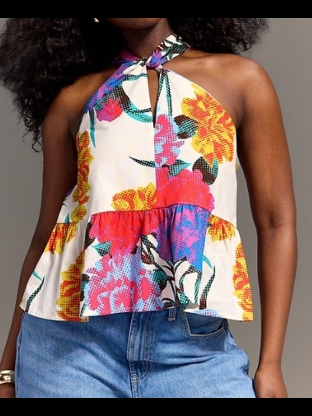 Christopher John Rogers X Old Navy Women's Cream Floral Halter Peplum Top-XL